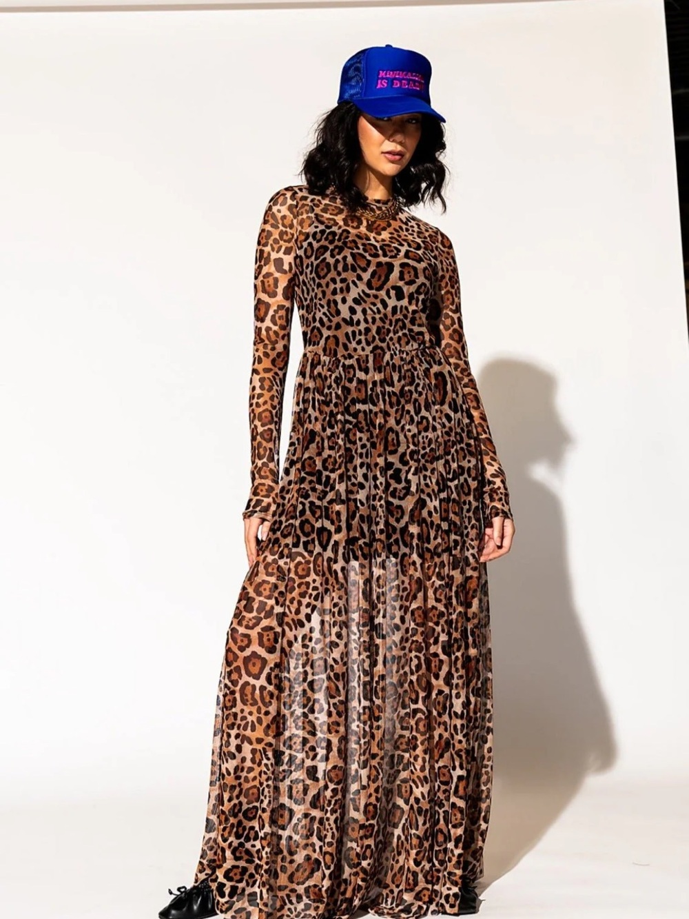 Dressed in LALA Leopard Print Long Sleeve Maxi Dress - Brown